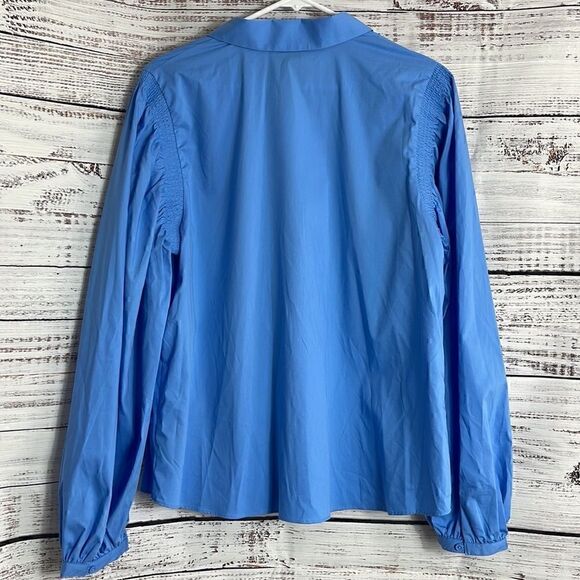 Worthington Top Womens Size XL Blue Puff Long Sleeve Button Up Blouse Cotton New - Picture 6 of 11